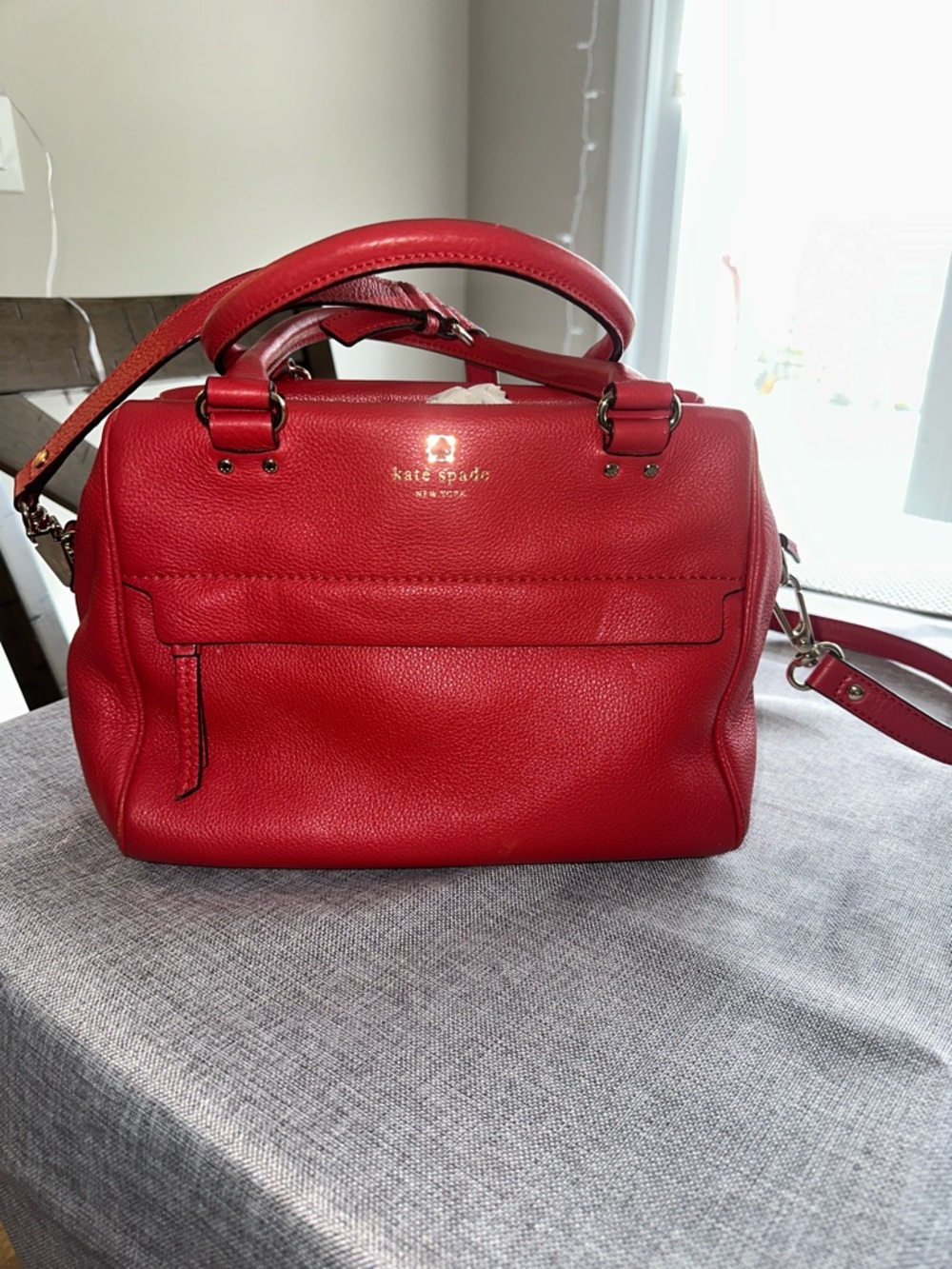 kate spade Red Pebbled Leather Satchel with Shoulder Strap